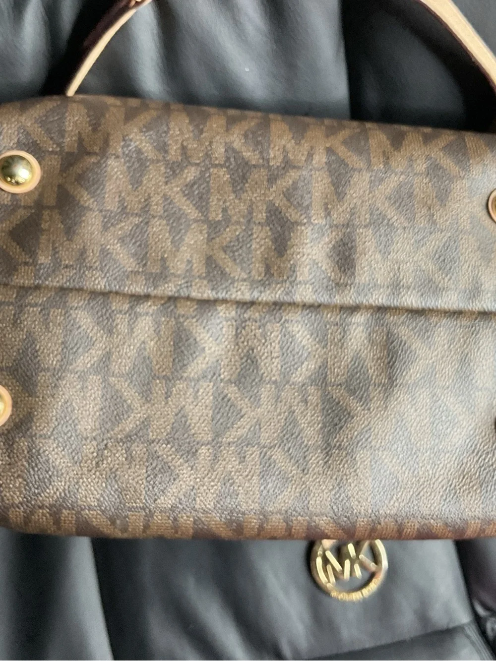Michael Kors Brown MK Logo Messenger with Tan Trim and Gold Hardware